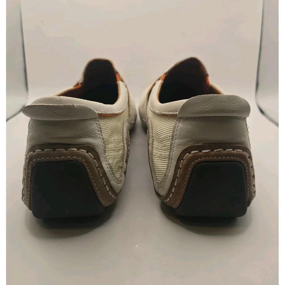 Cole Haan Mens Driving Shoes Size 9.5M White Leather With Orange